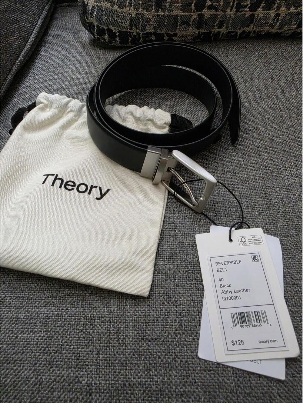 Theory Men's Reversible Black Leather Belt Size 40 NWT Designer Luxury